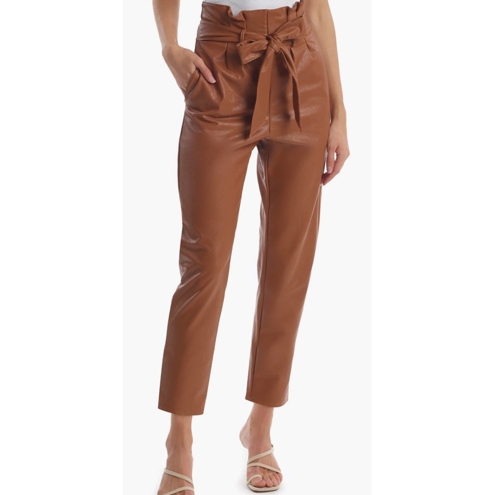 Commando Paperbag Waist Faux Leather Tapered Leg Pants Cocoa M